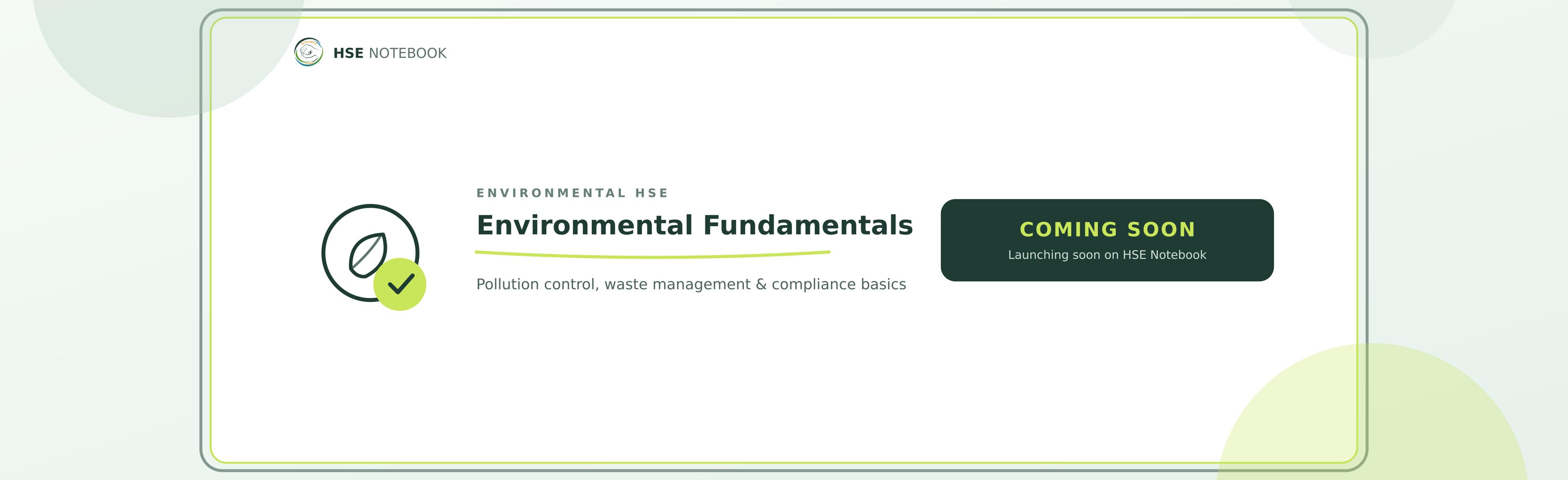 Environmental Fundamentals course banner (coming soon): pollution control, waste management and compliance basics